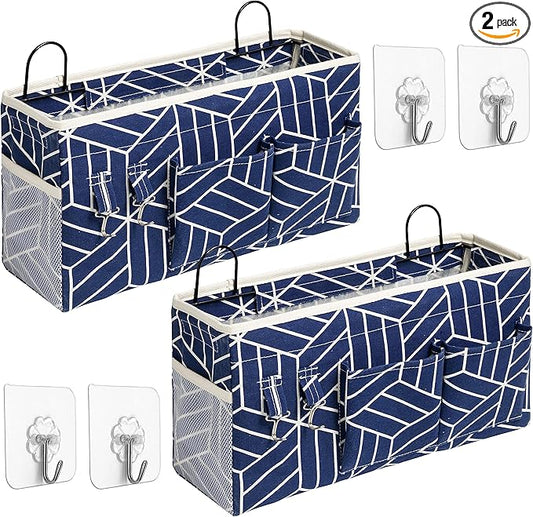2pcs Large Wall Hanging Storage Bag, Door Closet Linen Fabric Pockets Organizer, Waterproof Multi Functional for Living Room Bedroom Bathroom Kitchen Office RV Camper with Hooks Navy-NeatNest