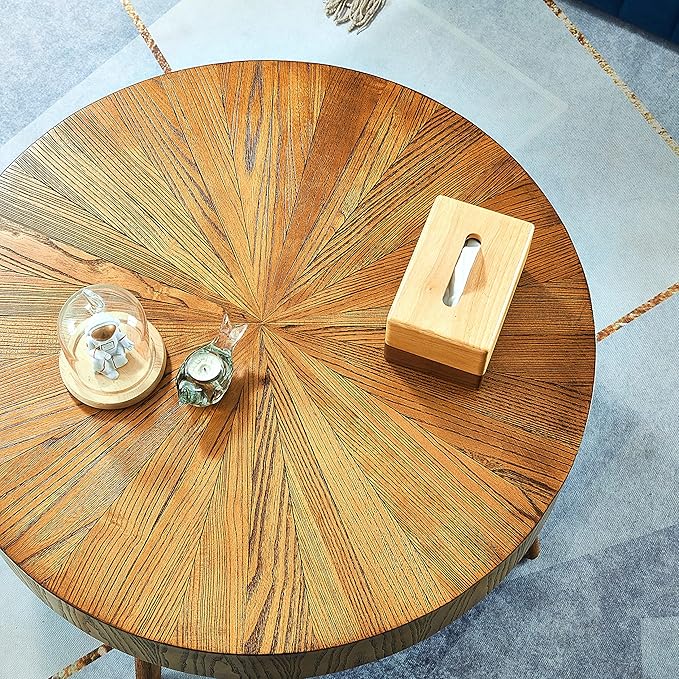 Gexpusm Round Wood Coffee Table Set of 2, Farmhouse Solid Wood Coffee Table ＆ End Table Side Table for Living Room, Circle Rustic End Table Set, No Need Assembly (2 Piece, 31x31x16 in)